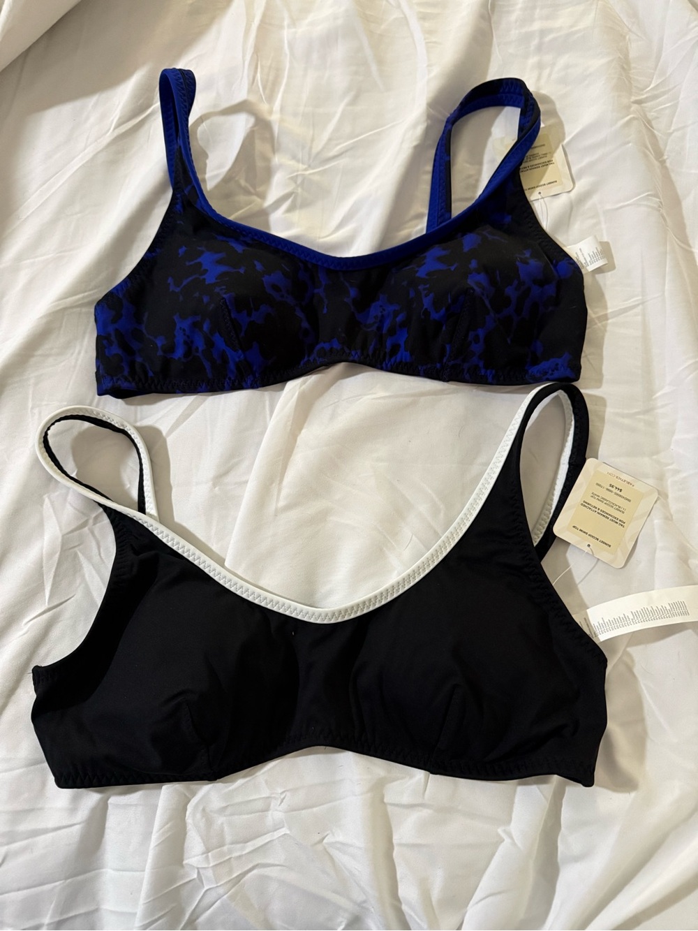 Fabletics Black & Blue Printed and Solid Seamless swim tops - Duo Pack